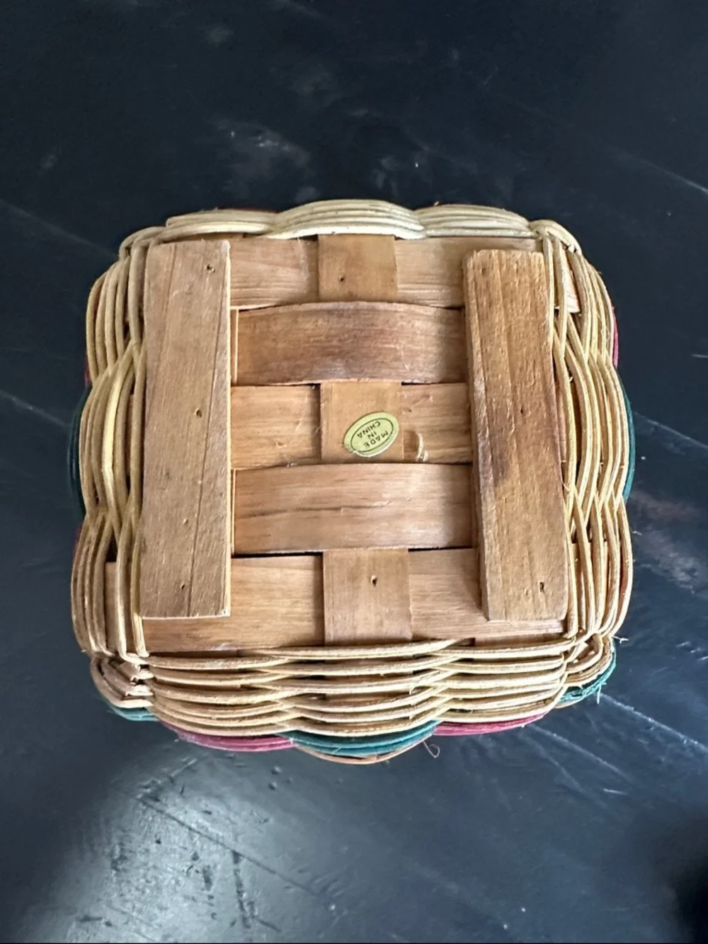 Handwoven Rustic Apple Accent Basket in Natural, Red & Green